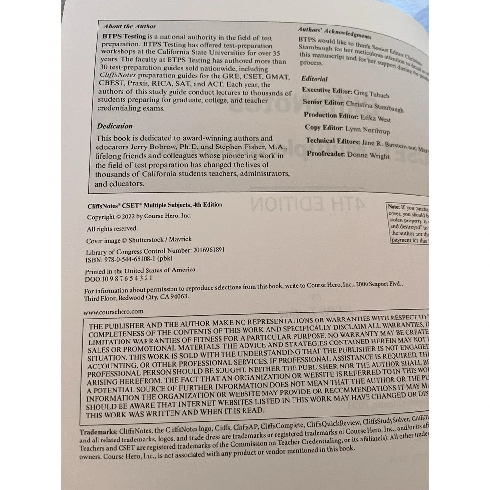 CliffsNotes CSET Multiple Subjects: - Paperback, by Fisher M.A. Stephen; - Good